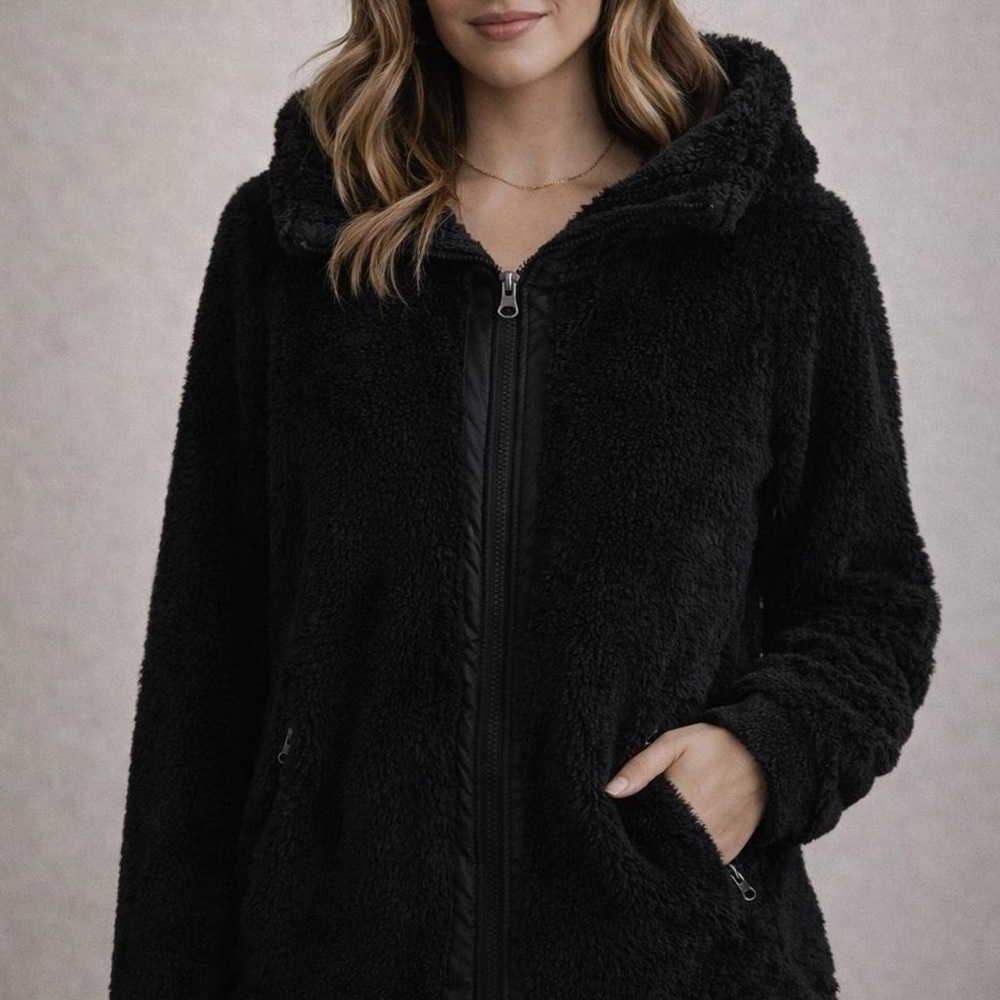 Climate Concepts Black Sherpa Zip-Up Jacket – Size L